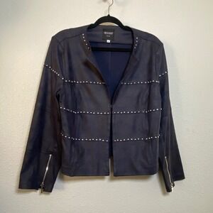 Insight Vegan Suede Grunge Punk Concert Studded Zip‎ Faux Leather Jacket L Retro